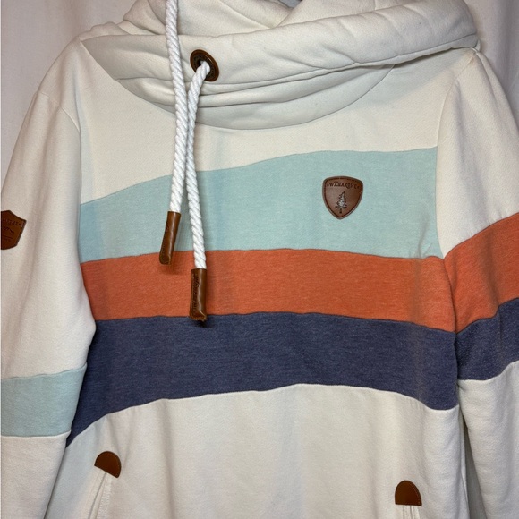 Wanakome Blue and Orange Cowl Neck Hoodie Size Medium - Picture 2 of 9